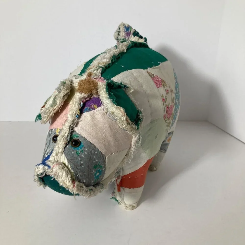 Vintage Handmade Quilted Pig Stuffed Animal 9 x‎ 12